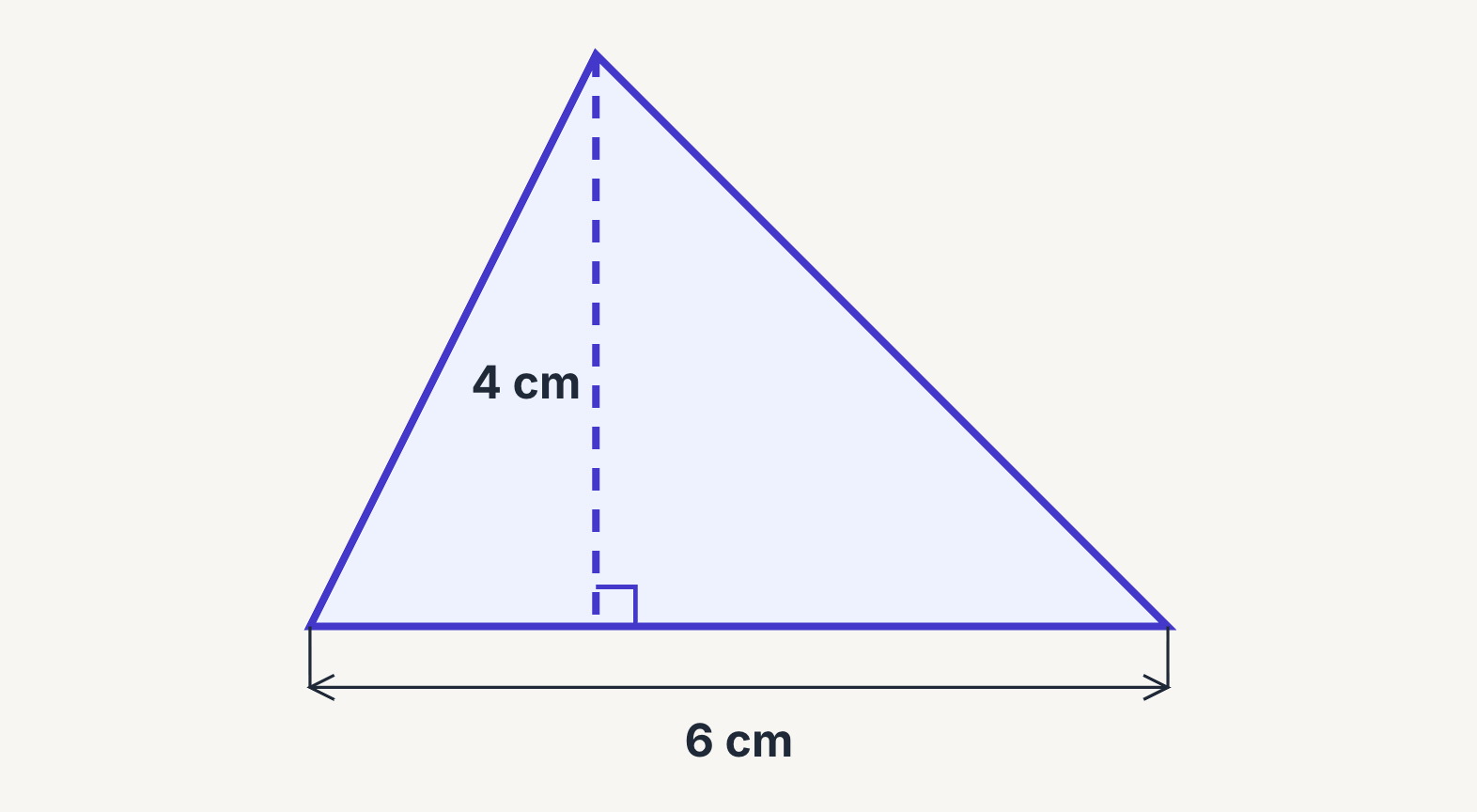 An acute triangle with a base of 6 cm and a perpendicular height of 4 cm